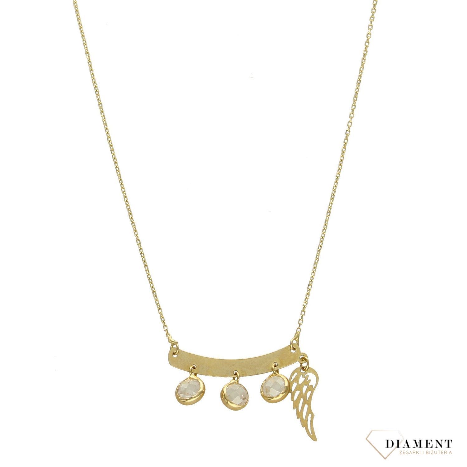 Złoty naszyjnik celebrytka 585 'wiszące cyrkonie z piórem'  NA 1902.jpg